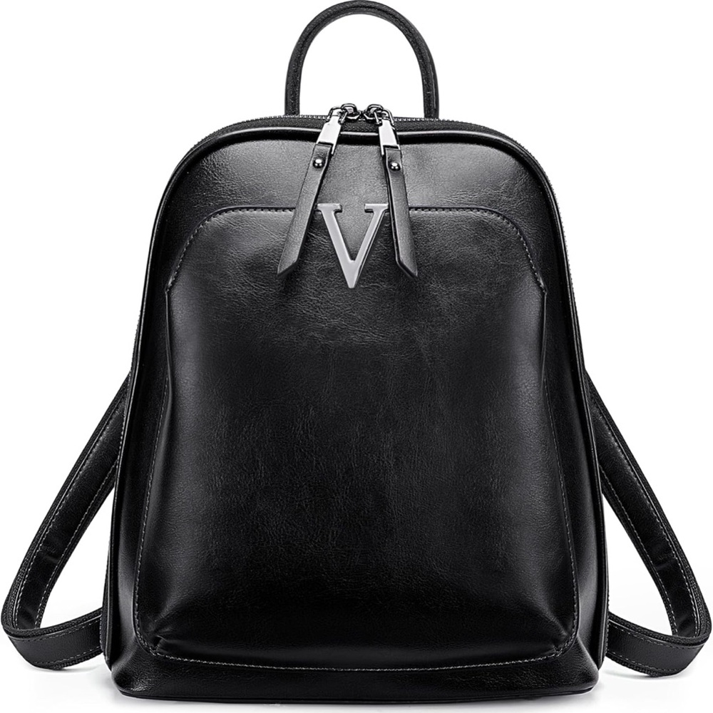 LOGO by Lori Goldstein Black Leather Backpack